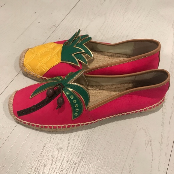 Tory Burch Shoes - Tory Burch leather preppy espadrilles pink palm